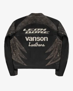 Aimé Leon Dore ALD / Vanson Distressed Leather Moto Jacket><noscript><img width=