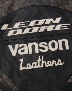 Aimé Leon Dore ALD / Vanson Distressed Leather Moto Jacket><noscript><img width=